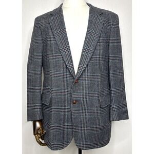 English Manor Blazer Men's 42L Wool Sport Coat Gray Windowpane Vintage